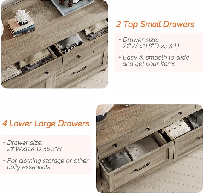 WAMPAT 6 Drawers Dresser for Bedroom, Farmhouse Wooden Chest of Drawers Baby - Image 6