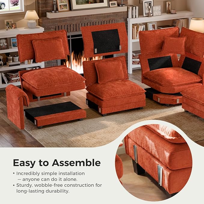 ELUCHANG 150" Oversized V-Shaped Cloud Couch Modular Sectional Sofa - Image 9