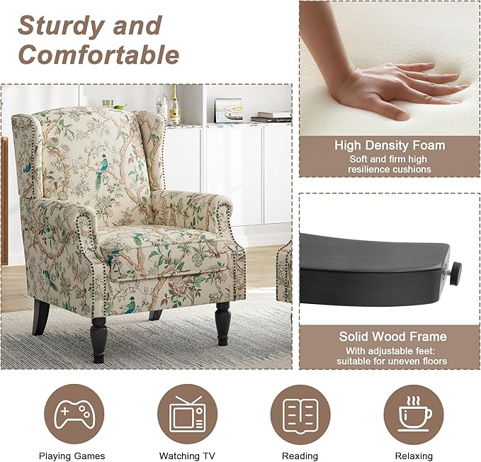 Pia Ricco High Back Floral Accent Chair - Image 3