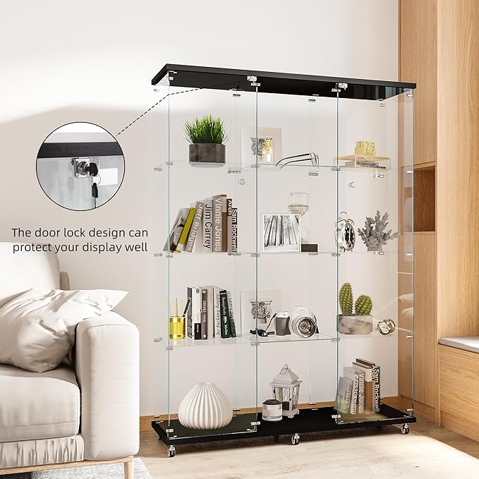 FLYMUHJIA Curio Cabinets with Glass Doors Modern Glass Shelves Tempered Glass - Image 6