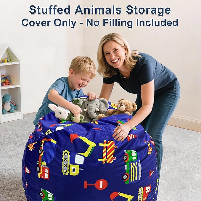 Lukeight Excavator Stuffed Animals Storage Bean Bag Chair Cover - Image 2