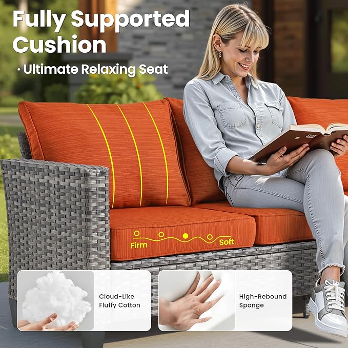 ovios 10 Pieces Patio Furniture Set, Outdoor Wicker Sofa Couch - Image 7