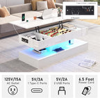 47.2" Large Lift Top Coffee Table, Modern High Glossy LED Coffee Tables - Image 3