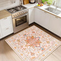 RELEANY Area Rugs Square 4ft Washable Non-Slip, Floral Vintage Distress Print by RELEANY