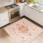 RELEANY Area Rugs Square 4ft Washable Non-Slip, Floral Vintage Distress Print by RELEANY