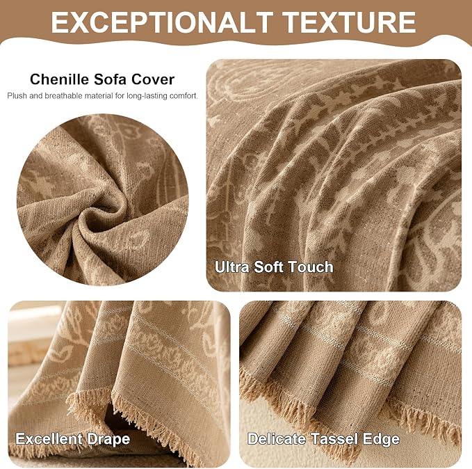 VClife Vintage Floral Boho Couch Cover, Soft Breathable Chenille Sofa Cover - Image 5