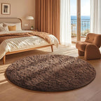 Ophanie Round Rug 4Ft Brown Circle Area Rug, Fluffy Fuzzy Small Bedroom Carpet - Image 5