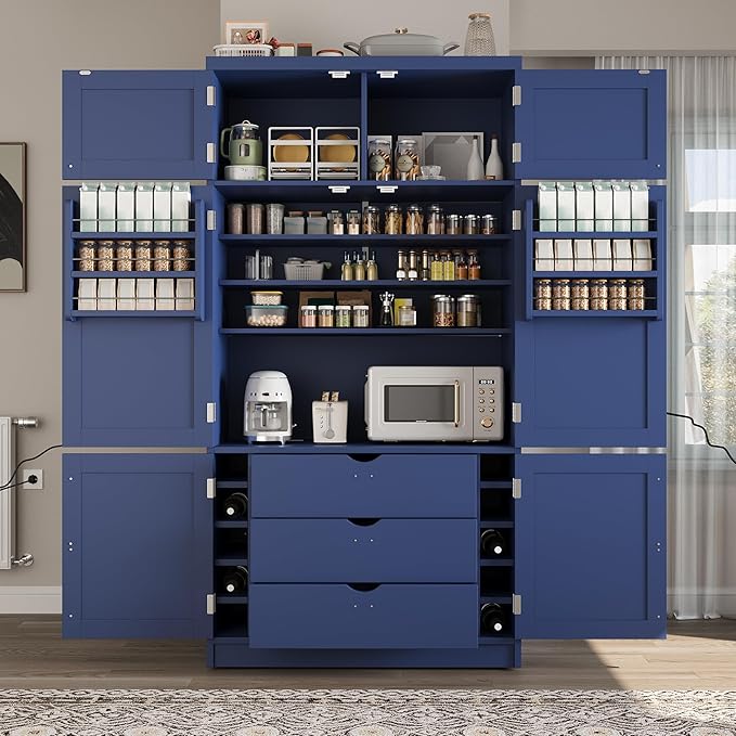 VilroCaz 80.1'' Tall Freestanding Kitchen Pantry Storage Cabinet Cupboard - Image 4