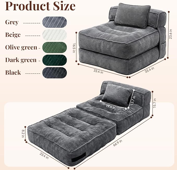 Folding Sofa Bed, Convertible Sleeper Chair - Image 2
