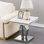 Henf Marble End Table Modern White Faux Marble Sofa Side Table - Image 4