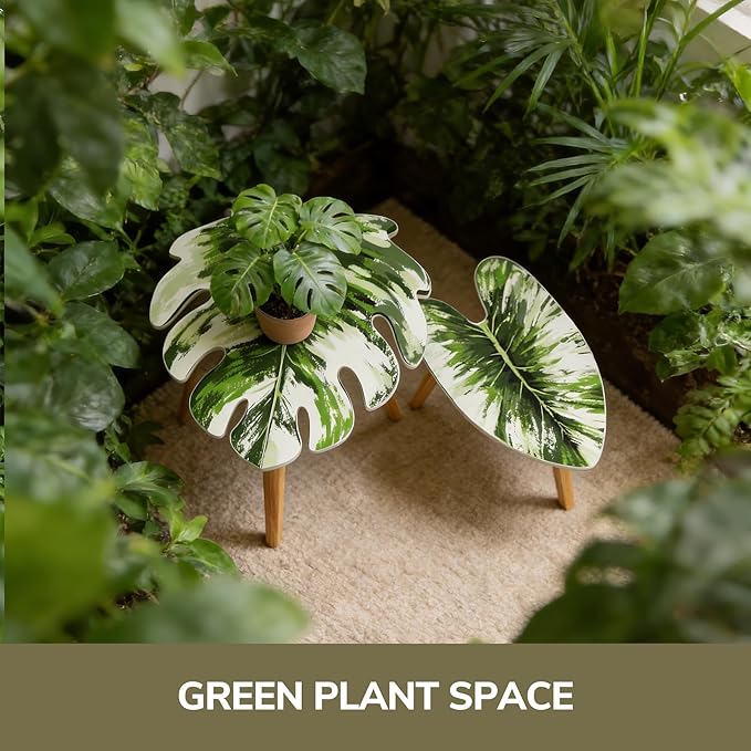 BAMEOS Monstera Leaf Nesting Tables Set of 2, Small Side Tables f Set - Image 6