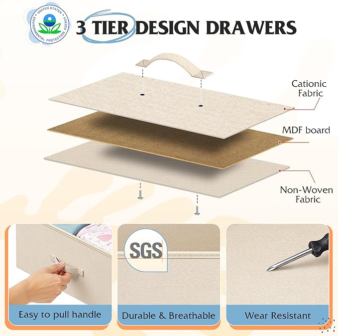 WLIVE 9 Drawer Dresser, Fabric Storage Tower - Image 5