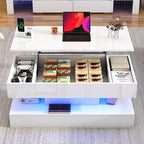 39.4" Large Lift Top Coffee Table, Modern High Glossy LED Coffee Tables - Image 9