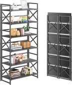 4NM 6 Tiers No Assembly Book Shelves, 61.8" H Folding Bookshelf Bookcase Open by 4NM