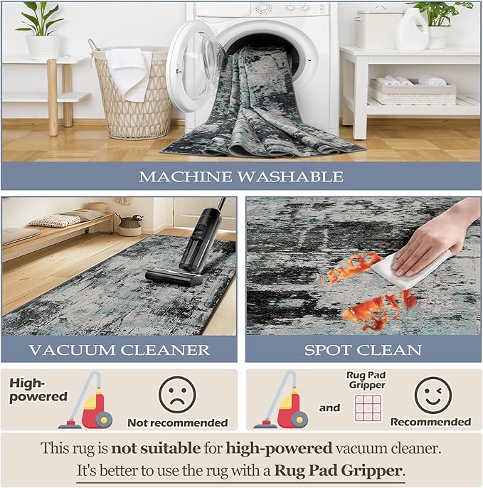 RELEANY Washable Area Rugs 4ft Non-Slip Modern Abstract Soft - Image 5