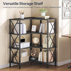 HOOBRO Corner Bookshelf, 4-Tier L-Shaped Bookcase, Industrial Open Display - Image 3