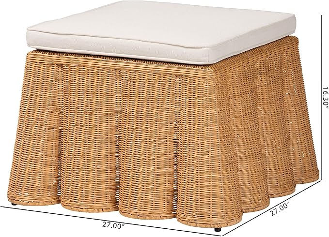 Bali & pari Palm Bohemian Honey Scallop Rattan Ottoman - Image 3