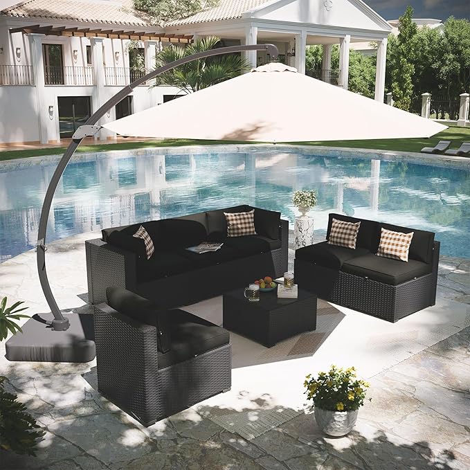 Aoxun Patio Furniture Set with Umbrella, 8 Piece Outdoor Sectional Sofas - Image 9