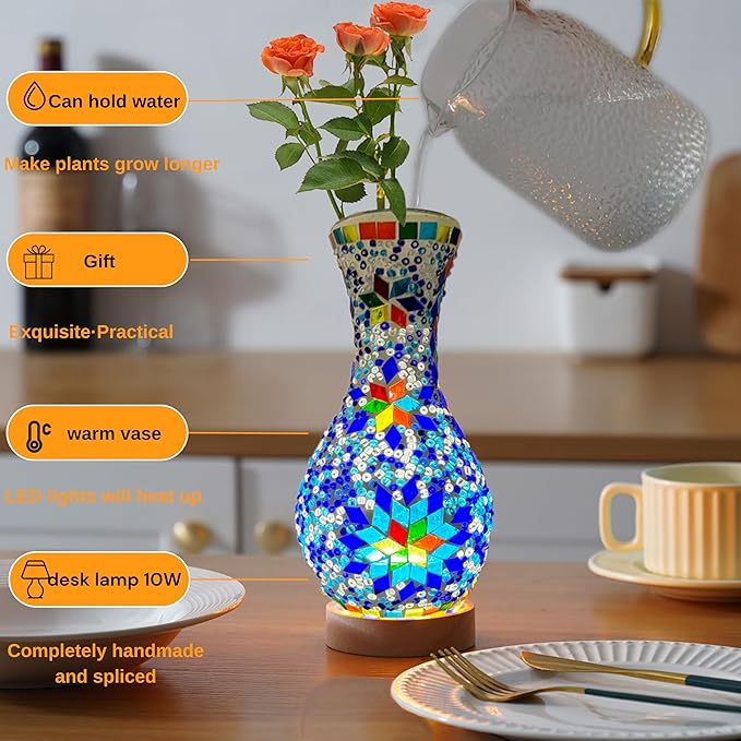 Turkish Moroccan Table Lamp Mosaic Vase Lamp Handmade Glass Vase - Image 2