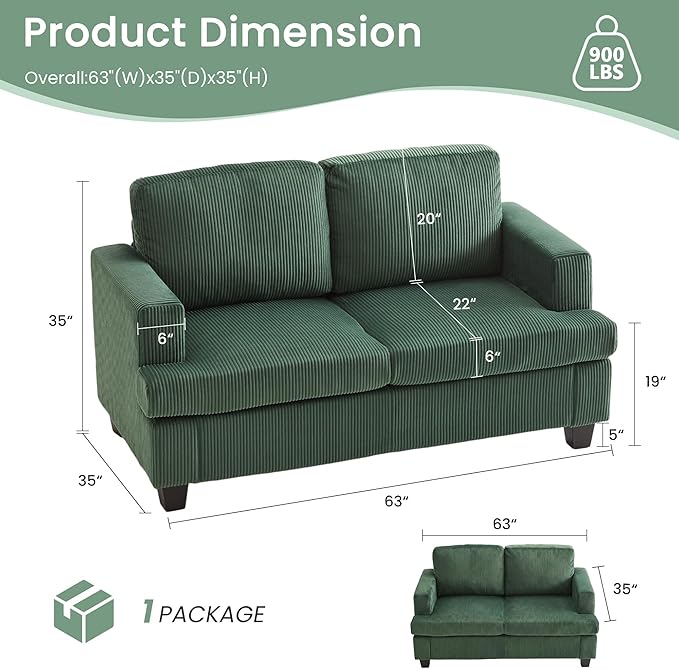 YOUDENOVA 2 Piece Set Comfy Sofa Couch, 3 Seater & Loveseat Sofa - Image 3