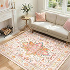 RELEANY Area Rugs 4'x6' Washable Non-Slip, Floral Vintage Distress Print by RELEANY