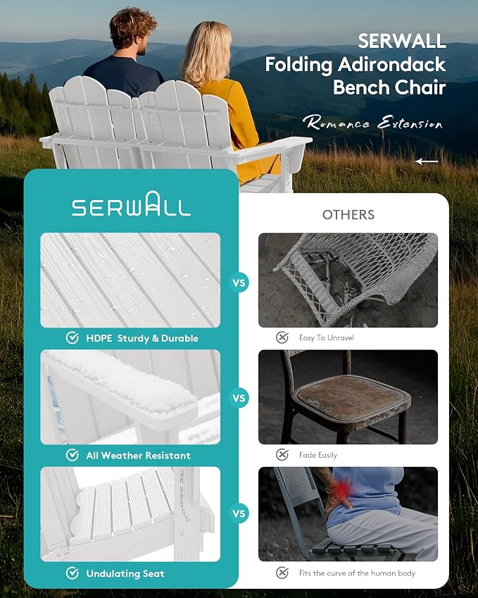 SERWALL 5 Pieces HDPE Patio Adirondack Chair Set, 2 Adirondack Chair - Image 5