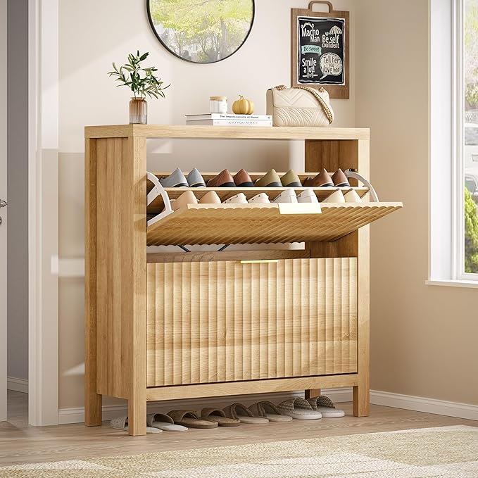 YOMILUVE Shoe Cabinet Storage for Entryway, Fluted Shoe Cabinet - Image 2