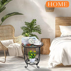 Cinnvoice Outdoor Side Table Round Small Mosaic Patio Accent Indoor End Plant - Image 2