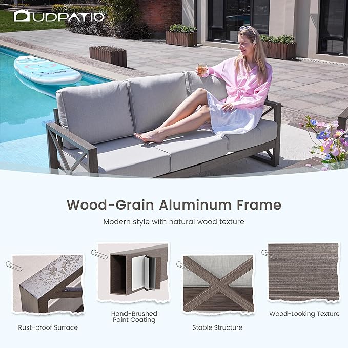 UDPATIO Aluminum Patio Furniture Set, Faux Wood Grain Modern Outdoor Furniture - Image 5