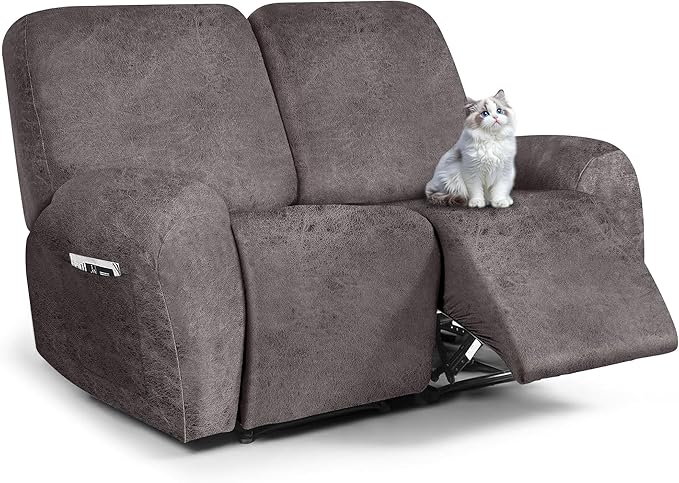 ANARACHON Leather Look Loveseat Recliner Cover, 6-Pieces Stretch Dual Recliner by ANARACHON