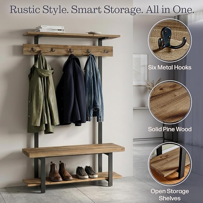 Alaterre Furniture Pomona Entryway Hall Tree – Modern Farmhouse 48-Inch Solid - Image 5