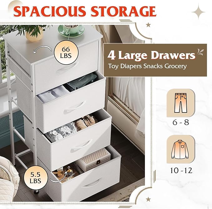 WLIVE Dresser with 4 Drawers, Storage Tower, Organizer Unit, Fabric Dresser - Image 4