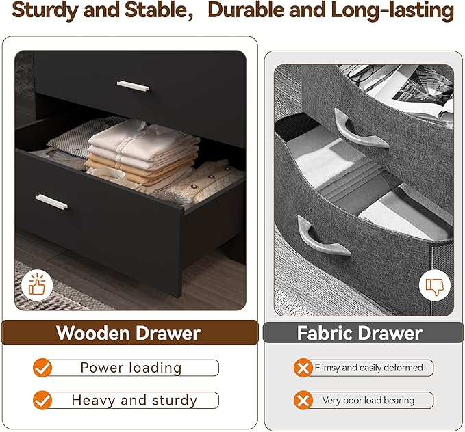 FJTJBSI Dresser with Power Outlets Wooden 6 Drawer Dresser with Large Organizer - Image 6