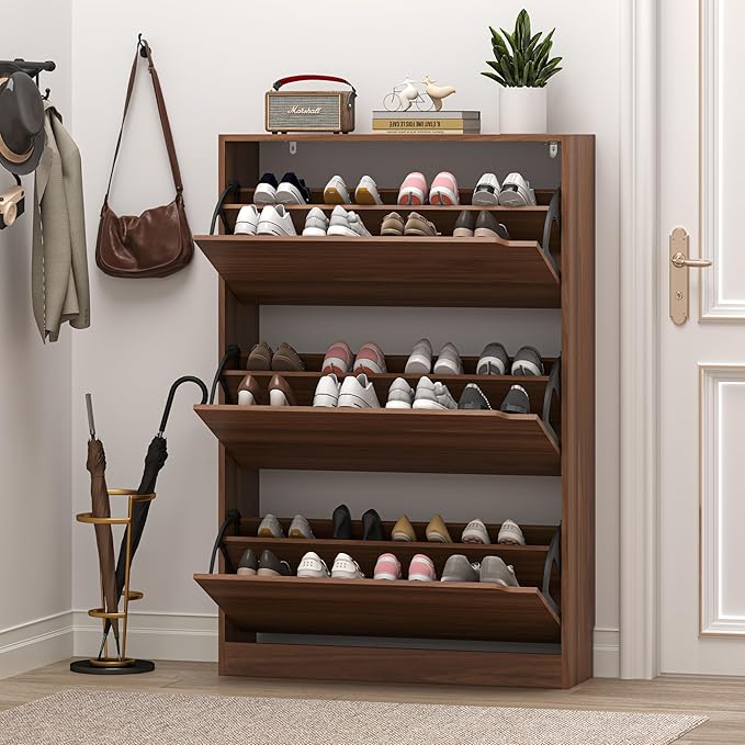 BORNOON Shoe Cabinet with 3 Flip Drawers, Slim Narrow Shoe Storage Cabinet - Image 7