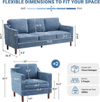 Kingfun Living Room Furniture Sets, 3 Seater Couch and 2 Armchair, Mid Century - Image 2