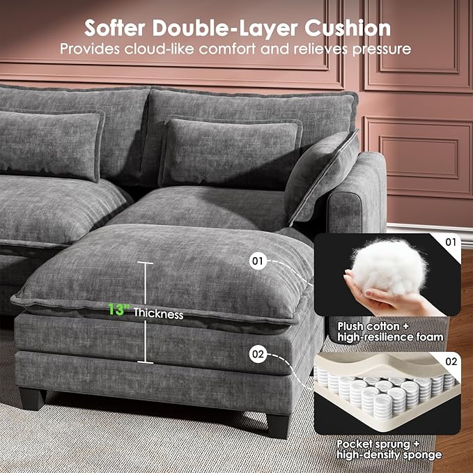 Marsail Modular Sectional Sofa 145.6" U-Shaped Modern Comfy Cloud Couch - Image 5