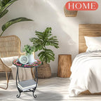Cinnvoice Outdoor Side Table Round Small Mosaic Patio Accent Indoor End Plant - Image 5