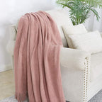 BOURINA Coral Pink Throw Blanket 50 x90 Inches Textured Solid Soft Sofa Throw - Image 3