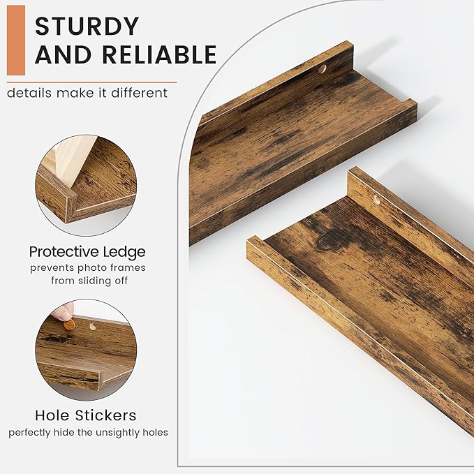Floating Picture Ledge Shelves Set of 8, 16 Inch Solid Wood Wall Shelves - Image 4