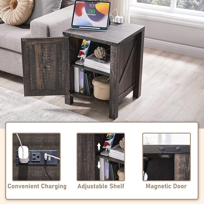 OKD Farmhouse Nightstand Set of 2, 18 Inch Rustic End Table - Image 3