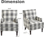 Plaid Accent Chair, Mid-Century Modern Armchair, Upholstered Decorative Reading - Image 3