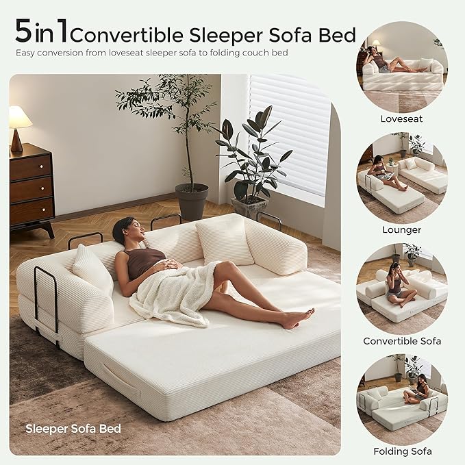 79" Convertible Sofa Bed with Fixed-Shape Frame & Removable Armrests, Modular - Image 5