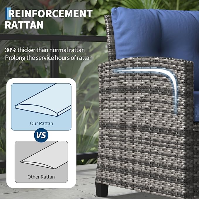 Garvee Outdoor Wicker Chairs, 3 Pieces Patio Furniture Set, All Weather High - Image 3