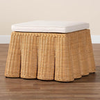 Bali & pari Palm Bohemian Honey Scallop Rattan Ottoman - Image 7