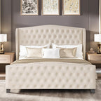 LARMACE King Size Bed Frame Velvet Upholstered Platform Bed - Image 7