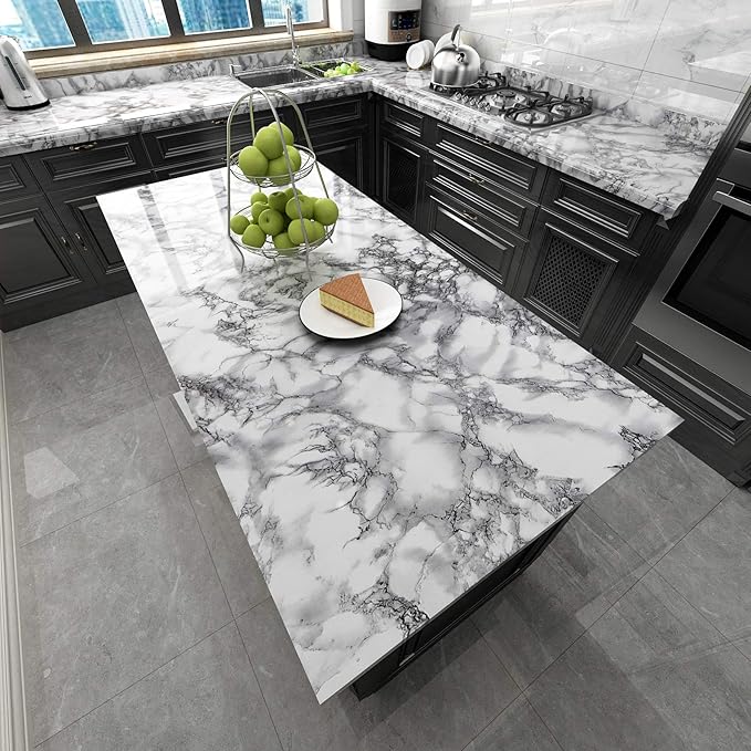 Livelynine Marble Wall Paper Kitchen Countertop Peel and Stick Wallpaper - Image 2