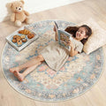 RELEANY Area Rugs Round 4ft Washable Non-Slip, Floral Vintage Distress Print by RELEANY