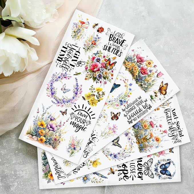 4 Sheets Rub on Transfers for Crafts, Flowers and Butterflies Furniture - Image 5
