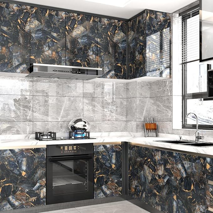 Marble Black/Purple Contact Paper Peel and Stick Countertops Gold Wallpaper - Image 5