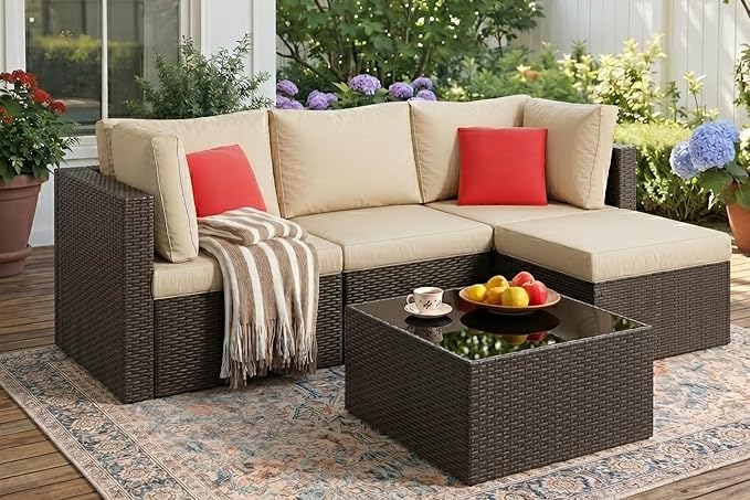 Vongrasig 5 Piece Patio Furniture Sets, Outdoor Patio Set Sectional Sofa by Vongrasig